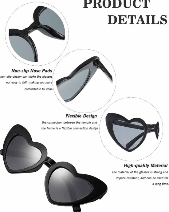 9 Pairs Heart Shaped Sunglasses Vintage Heart Sunglasses Women Retro Eyeglasses for Shopping Traveling Party Accessories