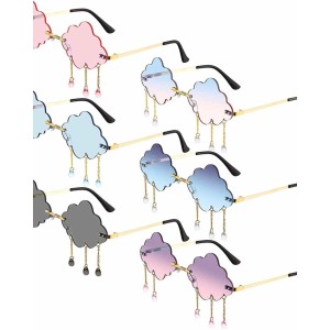 6 Pairs Rimless Cute Sunglasses Tassel Cloud Glasses Funky 90s Sunglasses Cool Disco Sunglasses Eyewear for Women Men