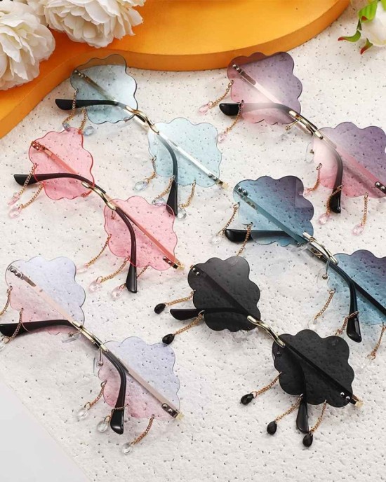 6 Pairs Rimless Cute Sunglasses Tassel Cloud Glasses Funky 90s Sunglasses Cool Disco Sunglasses Eyewear for Women Men