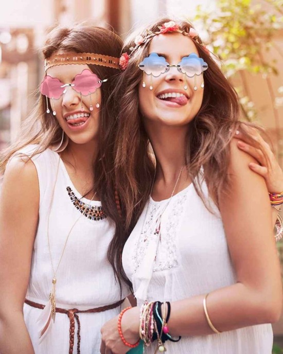 6 Pairs Rimless Cute Sunglasses Tassel Cloud Glasses Funky 90s Sunglasses Cool Disco Sunglasses Eyewear for Women Men