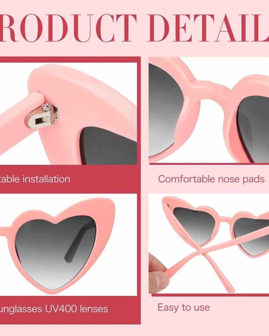 16 Pairs Heart Shaped Sunglasses Retro Cat Eye Shaped Sunglasses Heart Clout Glasses for Women Girl