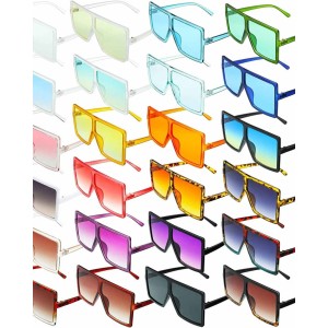24 Pieces Square Oversized Sunglasses Rectangle Big Glasses Flat Top Shades Glasses for Women Men