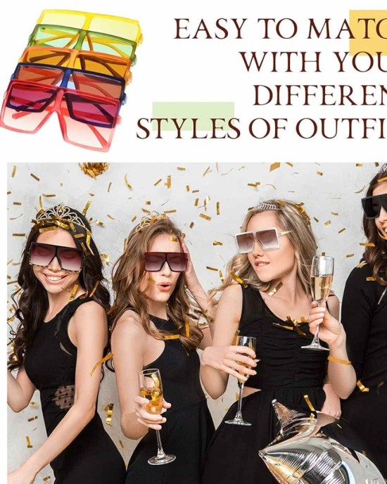 24 Pieces Square Oversized Sunglasses Rectangle Big Glasses Flat Top Shades Glasses for Women Men