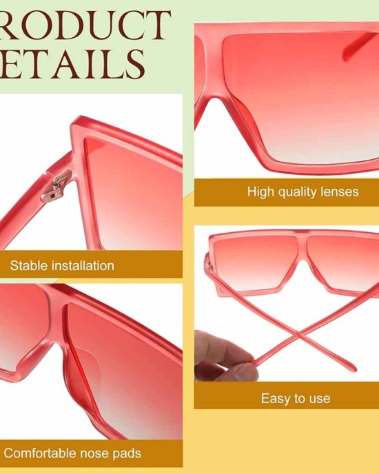 24 Pieces Square Oversized Sunglasses Rectangle Big Glasses Flat Top Shades Glasses for Women Men