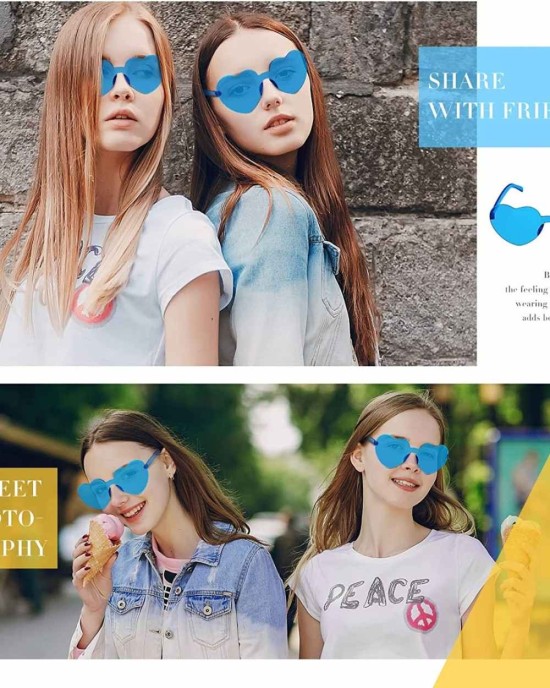 16 Pairs Heart Shape Rimless Valentines Sunglasses Transparent Love Fun Sunglasses Party Accessories for Women