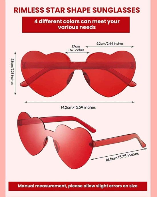 40 Pairs Heart Glasses Rimless Heart Shaped Glasses Frameless Sunglasses Transparent Candy Sunglasses Tinted Eyewear