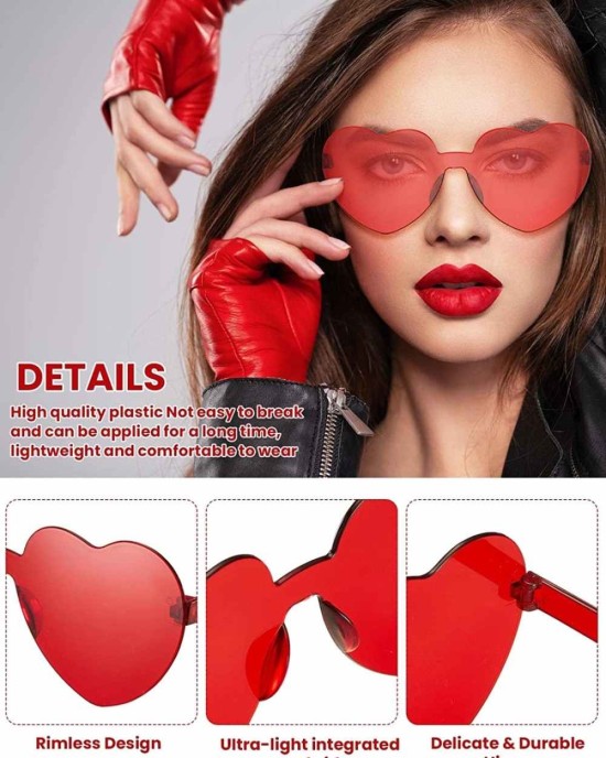 40 Pairs Heart Glasses Rimless Heart Shaped Glasses Frameless Sunglasses Transparent Candy Sunglasses Tinted Eyewear