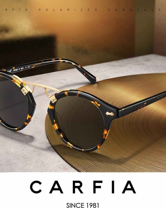 Carfia Polarized Sunglasses for Women UV Protection Acetate Eyewear Metal Brow