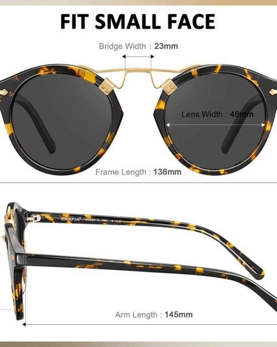 Carfia Polarized Sunglasses for Women UV Protection Acetate Eyewear Metal Brow