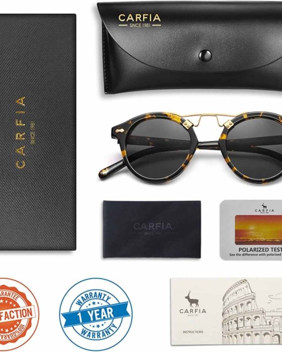 Carfia Polarized Sunglasses for Women UV Protection Acetate Eyewear Metal Brow