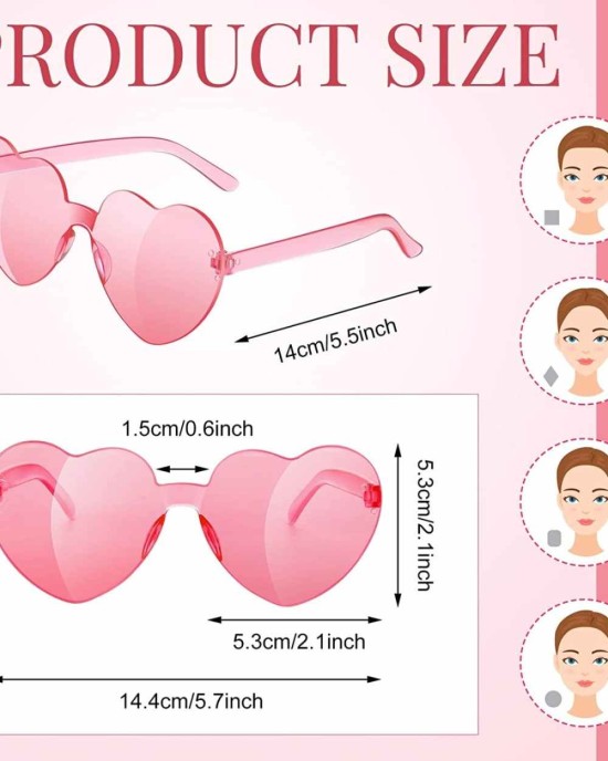 40 Pairs Heart Sunglasses Rimless Heart Shape Glasses Frameless Glasses Transparent Candy Color Glasses for Party Favors