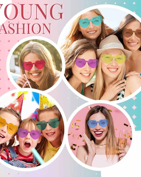 40 Pairs Heart Sunglasses Rimless Heart Shape Glasses Frameless Glasses Transparent Candy Color Glasses for Party Favors
