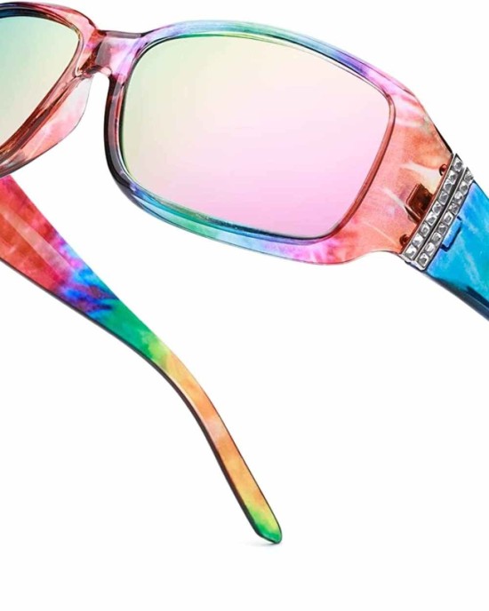 LVIOE Polarized Rhinestone Inspired Designer Sunglasses for Women Trendy Rectangle UV400 Shade LS907