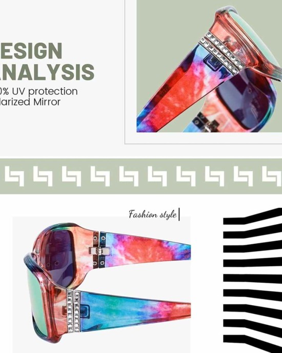 LVIOE Polarized Rhinestone Inspired Designer Sunglasses for Women Trendy Rectangle UV400 Shade LS907