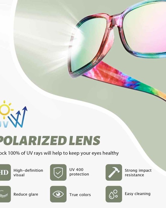 LVIOE Polarized Rhinestone Inspired Designer Sunglasses for Women Trendy Rectangle UV400 Shade LS907