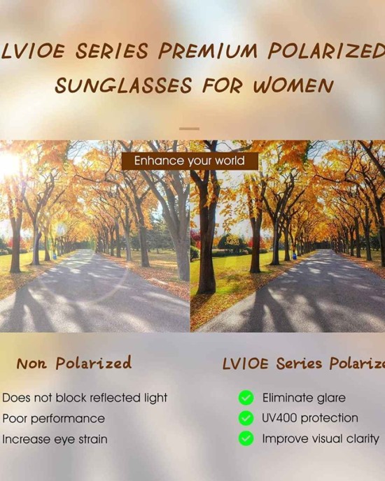 LVIOE Polarized Rhinestone Inspired Designer Sunglasses for Women Trendy Rectangle UV400 Shade LS907
