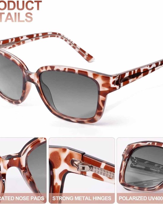 LVIOE Vintage Square Polarized Sunglasses for Women Men Classic Trendy UV400 Sunnies Acetate Frame LS8080