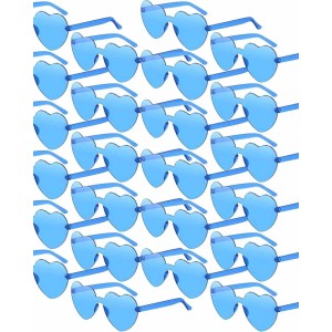 24 Pairs Heart Shape Rimless Valentines Sunglasses Transparent Love Fun Sunglasses Party Accessories for Women(Blue)