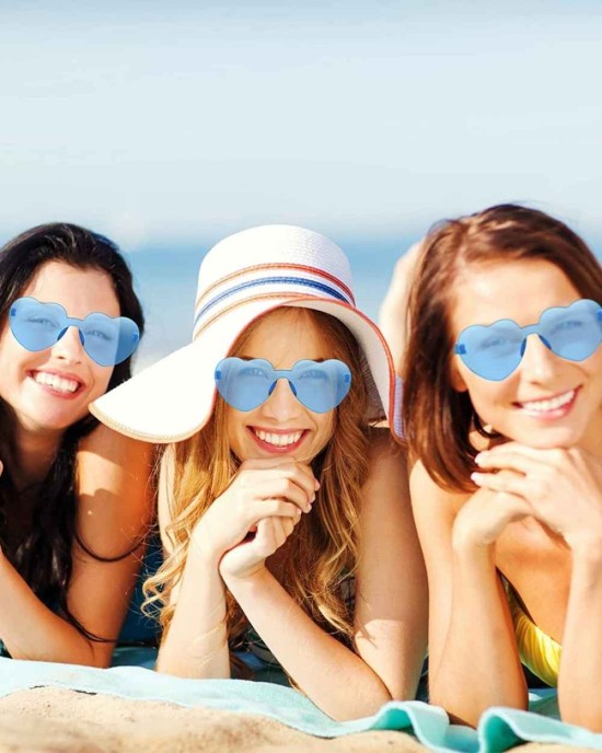 24 Pairs Heart Shape Rimless Valentines Sunglasses Transparent Love Fun Sunglasses Party Accessories for Women(Blue)