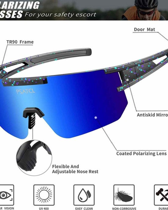 PSATCL Polarized Sunglasses for Men Women, UV400 Outdoor Sports Windproof Cycling Sunglasses for Baseball, Running, Golf