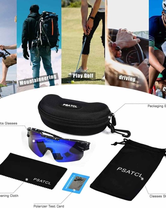 PSATCL Polarized Sunglasses for Men Women, UV400 Outdoor Sports Windproof Cycling Sunglasses for Baseball, Running, Golf