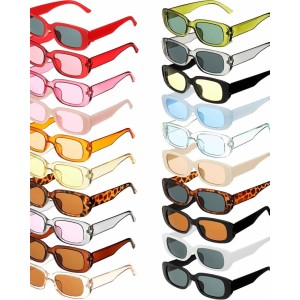 20 Pieces 90's Vintage Rectangle Sunglasses Small Rectangle Sunglasses for Women Retro Driving Glasses, 20 Styles