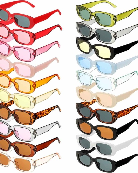 20 Pieces 90's Vintage Rectangle Sunglasses Small Rectangle Sunglasses for Women Retro Driving Glasses, 20 Styles