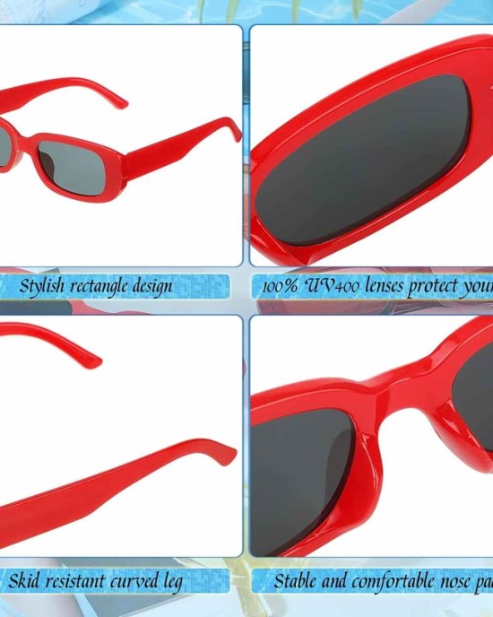 20 Pieces 90's Vintage Rectangle Sunglasses Small Rectangle Sunglasses for Women Retro Driving Glasses, 20 Styles