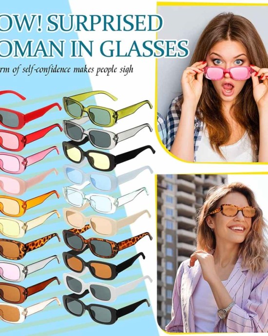 20 Pieces 90's Vintage Rectangle Sunglasses Small Rectangle Sunglasses for Women Retro Driving Glasses, 20 Styles