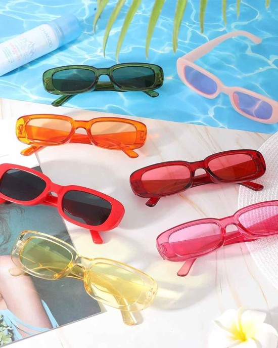 20 Pieces 90's Vintage Rectangle Sunglasses Small Rectangle Sunglasses for Women Retro Driving Glasses, 20 Styles