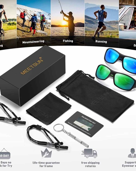 MEETSUN Polarized Sports Sunglasses for Men Women TR90 Frame Driving Cycling Fishing Sunglasses UV400 Protection